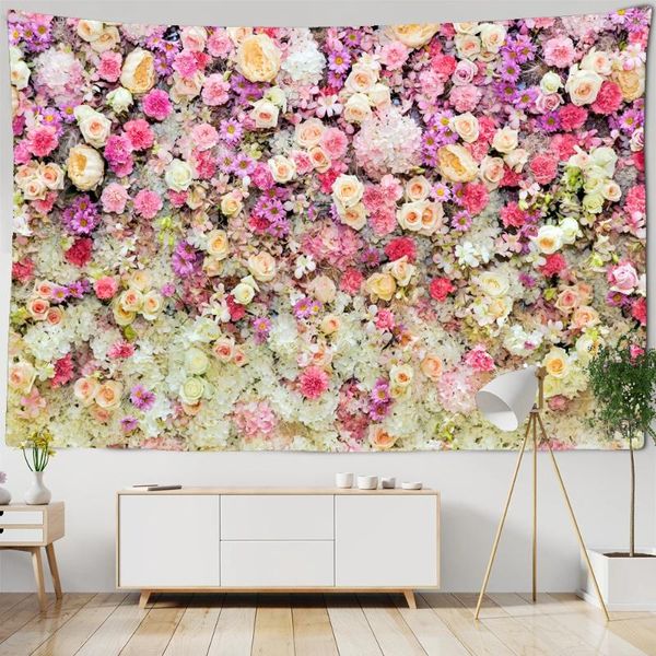 Tapeçarias flor tapeçaria parede pendurado pano 3d impresso toalha de praia rosa flores de cerejeira tapete tapete de yoga decoração de casa