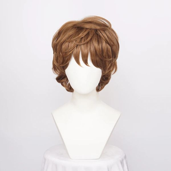 Wigs Bilbo Baggins Capelli sintetici parrucche cortometrali per uomini ricci per uomo parrucche di resistenza di calore fibra di Halloween party wigs + wig cap.