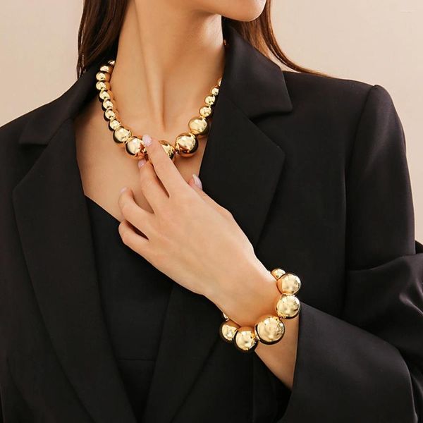 Ожерелье, серьги, комплект, преувеличенный браслет-колье с большим шариком для женщин, винтажная массивная цепочка на ключицы