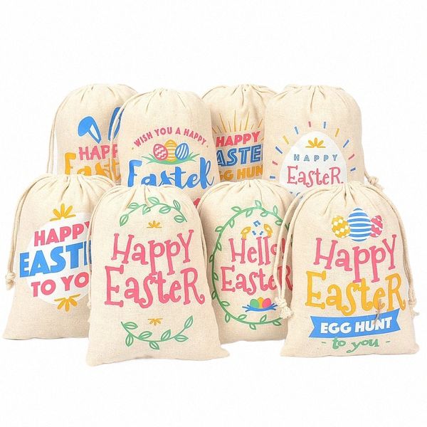 20pcs/lot 13*18cm Mutlu Paskalya Keten Çekme Çantaları Çocuk Paket Cep Şeker Hediye Ambalajı Yeniden Kullanılabilir Torbalar Parti S2XR#