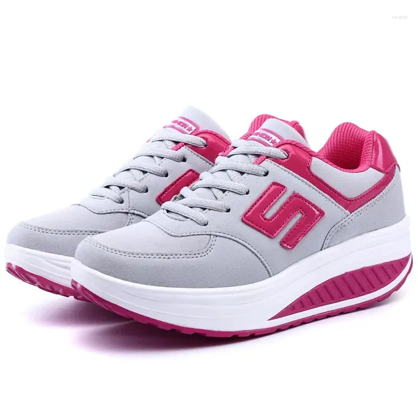 Scarpe da passeggio in pelle traspirante Donna Trend Shake Sneaker da donna con zeppa con piattaforma altalena fitness dimagrante