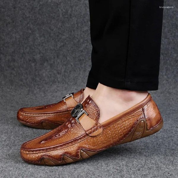 Casual Schuhe Luxus Echtes Leder Männer Krokodil Muster Mokassin Freizeit Stick Mode Britischen Stil Mann Müßiggänger Zapatos Hombre