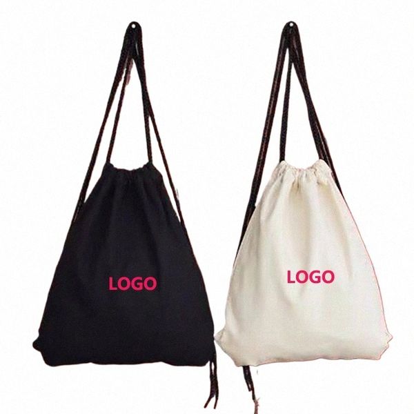100 pçs/lote Logotipo Personalizado Cott Drawstring Bag Impresso Designs Presentes Mochila Elegante para Sportswear Escola Childen I4tG #