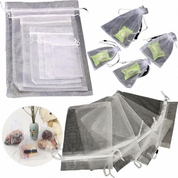 25/50pcs Drawable Party Supply Casamento Natal Favor Bolsas Brancas Organza Gaze Sachê Sacos de Presente Bolso com Cordão C4wl #