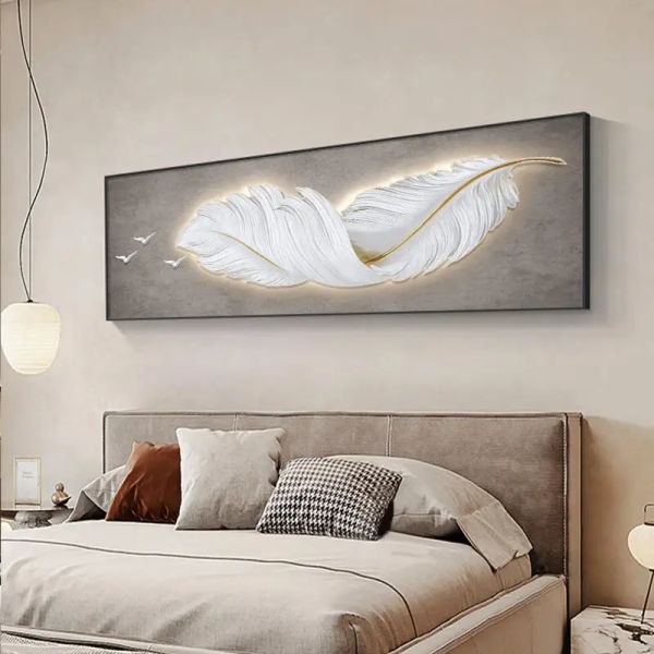 Moderne Luxus abstrakte Federplakat Leinwand Malerei Wandkunst Drucke Bilder Sofa Hintergrund Schlafzimmer Bettwälzung Wanddekoration