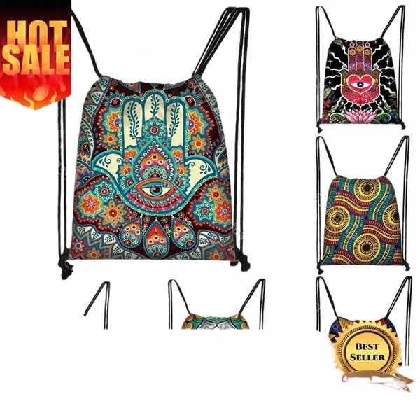 Mandala / Hamsa Fatima Hand / Buddha Lotus Fr Rucksack Frau Kordelzug Tasche Mädchen Aufbewahrungstasche Damen Reisetasche t3TO #