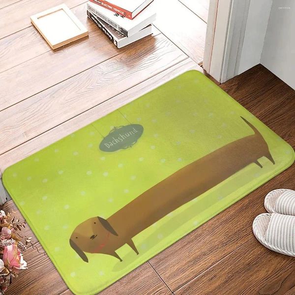 Tapetes de banho Dachshund Dog Mat Verde Protetor WC Cozinha Chuveiro Anti-Slip Piso Impresso Acessórios de Banheiro