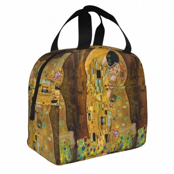 Gustav Klimt The Kiss Lancheiras isoladas à prova de vazamentos Abstratas Freyas Art Lunch Ctainer Cooler Bag Tote Lunch Box School Picnic u8eX #