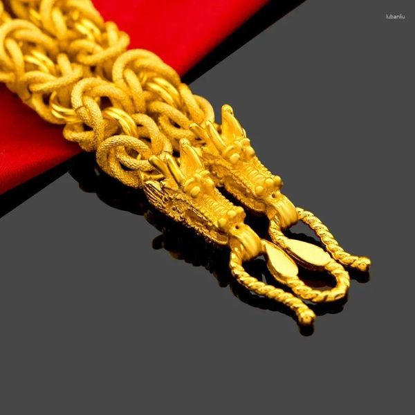 Цепочки с покрытием из настоящего золота 999 24 К, ожерелье с головой дракона, веревка 18 К, длина 60 см, для мужчин, цепочка на шею, свадебная помолвка, ювелирные украшения
