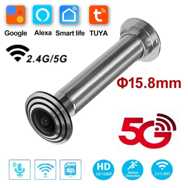 Câmera de porta Wi-Fi Wi-Fi de 16 mm de diâmetro tuya mini peefole orifício de segurança porta gato olho de gato 1.66mm grande angular 5g 2.4g p2p onvif rtsp