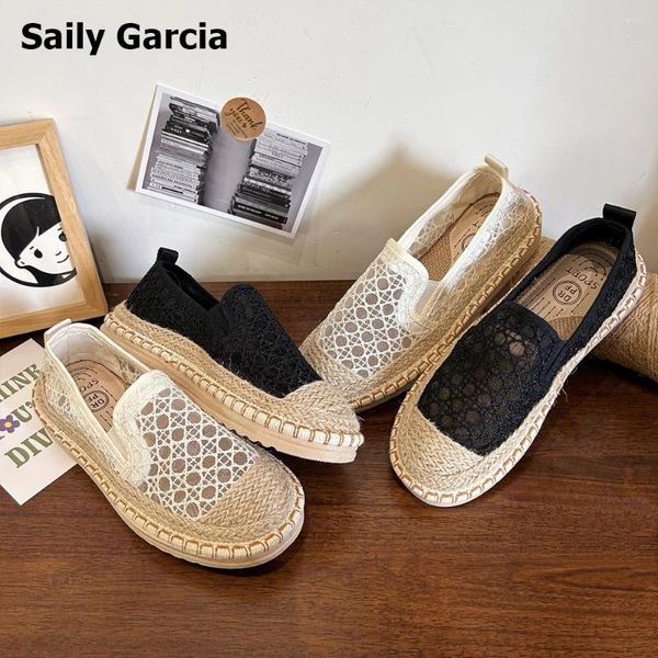 Scarpe casual Punta rotonda Hollow Shallow Mix Colore Espadrillas piatte 2024 Estate Mocassini in vera pelle Maglia di pizzo Brathable Donna Causale