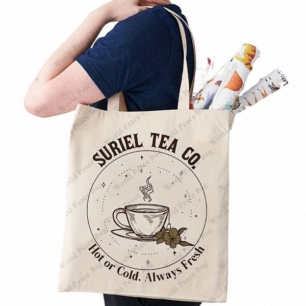 Suriel Tea Co. Padrão Tote Bag, Thorns Roses Casual Canvas Bolsa de ombro, Shop Bag Shopper Bag Supermarket Bag Eco J6aS #