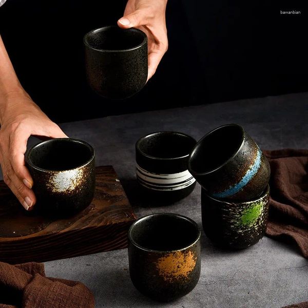 Кружки японские блюда для суши Деловая чашка Стеклянная портативная бутылка Керамическая посуда Прямые штабелируемые бытовые чашки в стиле ретро