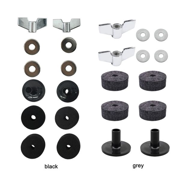 12pcs/conjunto Drum Cymbal Felt Poods + Sleeve Wing Nuts + Arruels Kit Kit Drum Musical Instrument Parts Acessórios de música