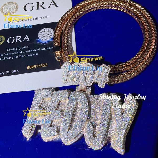 Ciondolo ghiacciato Hip Hop con lettera di gioielleria personalizzata Gra Certificate Sterling Sier