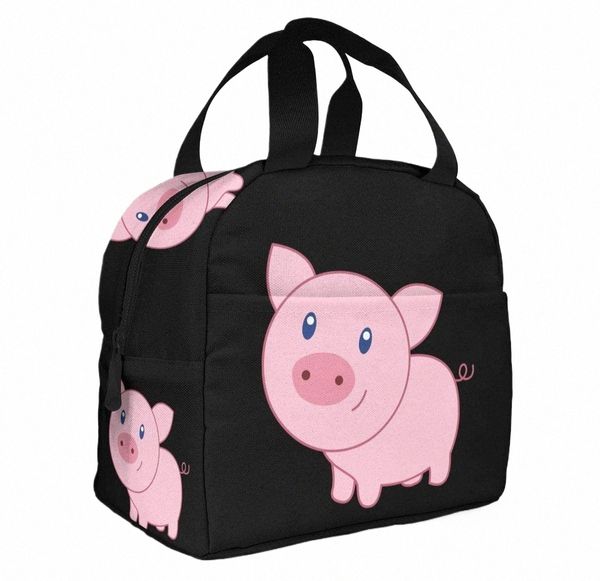 Симпатичные сумки для обеда Carto Pig для женщин и мужчин, изолированная коробка для обеда, сумка-тоут Bento с передним карманом для офиса, школы, пикника 86s8 #