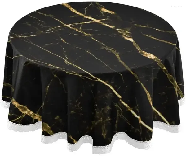 Pano de mesa preto mármore ouro panos redondos para casa cozinha restaurante mesas jantar à prova dwaterproof água mancha e rugas resistente toalha de mesa