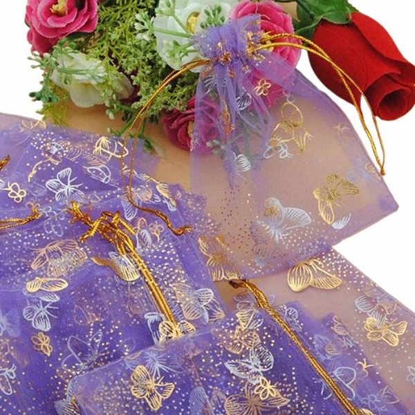 NEU 10x12CM Schmuck Verpackung Drawess Beutel Großhandel Weihnachten Hochzeit Voile Geschenktüte Schmetterling Organza Tasche S4WA#