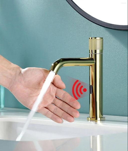 Rubinetti per lavandino del bagno Pistola Gyay Rubinetto con sensore automatico montato sul ponte Lavabo Rubinetti singoli per acqua fredda a infrarossi senza contatto