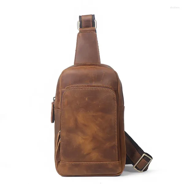 Поясные сумки Nesitu, высококачественная винтажная коричневая верхняя сумка из натуральной кожи Crazy Horse, женская и мужская нагрудная сумка для Ipad, сумка-мессенджер на плечо M072