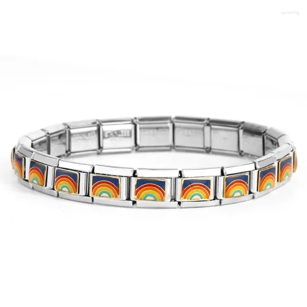 Bangle 1 pc diy criativo arco-íris módulo de aço inoxidável encantos pulseira para mulheres homens colorido coração energia jóias italianas