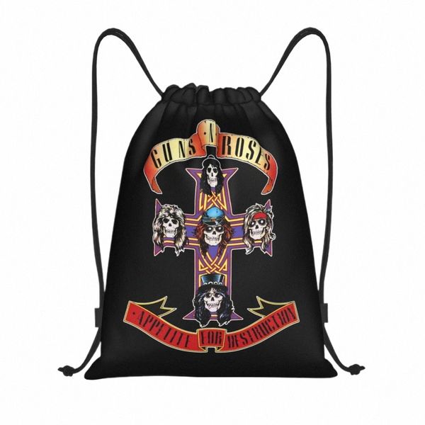 Hard Rock Band Guns N Roses Zaino con coulisse Donna Uomo Palestra Sport Sackpack Proiettile portatile Logo Shop Bag Sack j3HU #