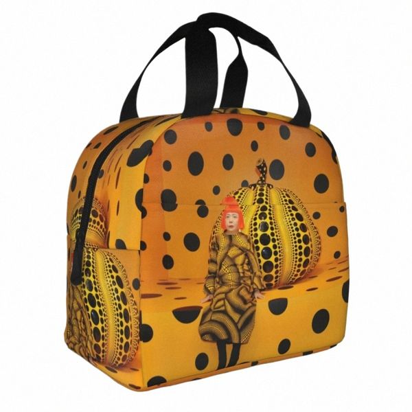 Yayoi Kusama Mistério Isolado Lunch Bags Cooler Bag Lunch Ctainer Amarelo Abóbora Grande Tote Lancheira Homens Mulheres Beach Picnic V8Kz #