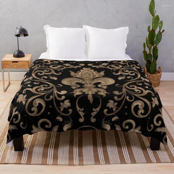 Одеяла Роскошное украшение в виде геральдической лилии - черное и золотое покрывало для диванов-кроватей