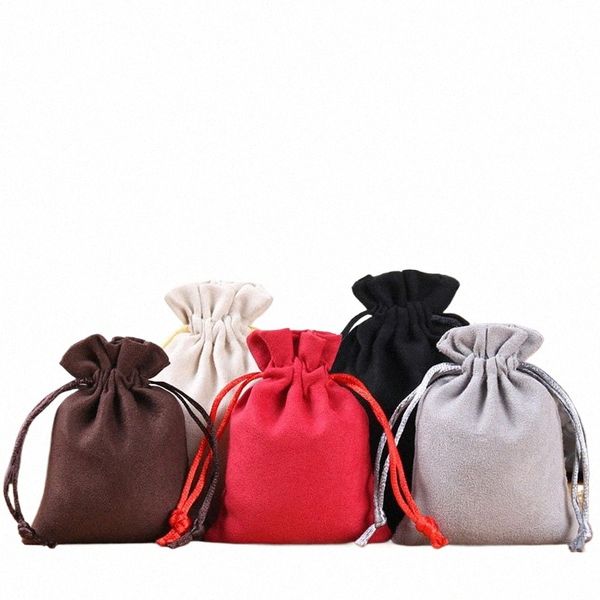 50 pz / lotto 8x10 cm, 10x13 cm Borsa con coulisse in pelle scamosciata Veet Imballaggio di gioielli Piccoli sacchetti Display Christams Sacchetti di caramelle 44vk #