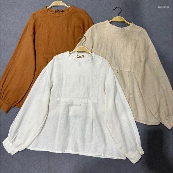 Blouses femininas JOMATURA JAPONELA CAMISA MULHERM Women 2024 Pullover retro Casual Retro Casual Solid Loose Feminino Camisas femininas