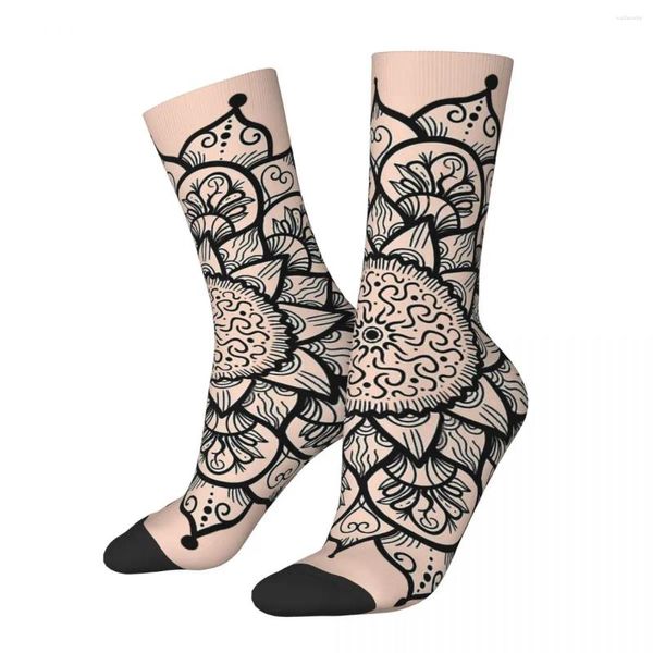 Herrensocken, lustige Socken für Männer, Pfirsich-Pastell-Mandala, wunderschöner Hip-Hop, Harajuku, geometrische Muster, nahtloses Muster, bedruckt, Jungen-Crew