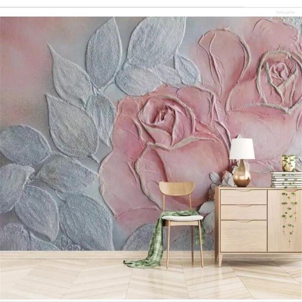 Обои Wellyu на заказ, обои Papel De Parede 3d с тиснением, цветок розы, фон для дивана, настенная живопись, Papier Peint Behang Tapeta