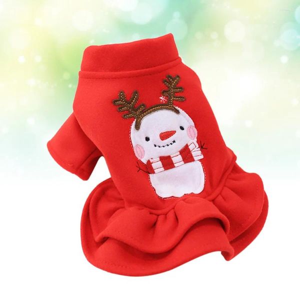 Roupas para cães Vestidos de Natal Saia: Adorável boneco de neve vestido vermelho roupas de inverno quentes para gatos pequenos (tamanho)