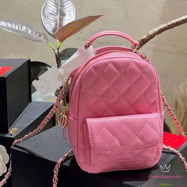 Designer-Tasche 24C Mini-Rucksack aus Kaviar-Rindsleder, Retro-Handtasche mit Diamantkette, Umhängetasche, Mini-Schultasche, Litschi-Muster, Mini-Handtaschen für Damen, 18 cm