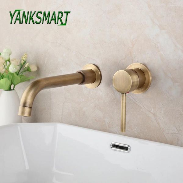 Rubinetti per lavandino del bagno YANKSAMRT Rubinetto per lavabo in ottone antico Miscelatore per acqua solida a parete con maniglia singola