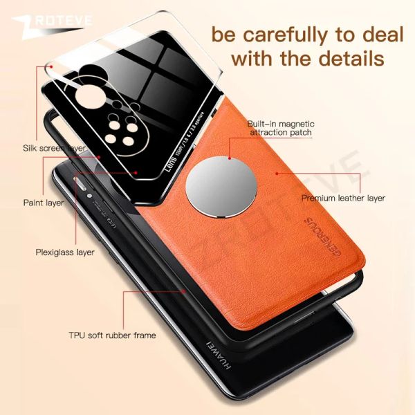 Для Nova9 Case Zroteve Cu Leather Car Magnetic Hard PC Cover для Huawei Nova 9 SE 9S