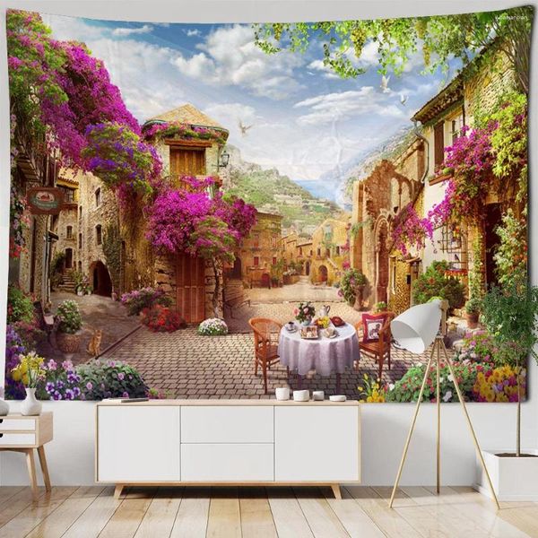 Tapeçarias vista mar pintura a óleo tapeçaria estilo europeu paisagem impressão fundo pano quarto sala de estar decoração da parede