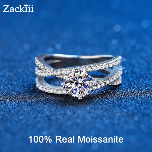 Anéis de moissanita reais 14k Gold branco banhado 4 Prong Petite Twisted Vine 1Ct Diamond Noivage Ring Promise Gift Jóias de noivas