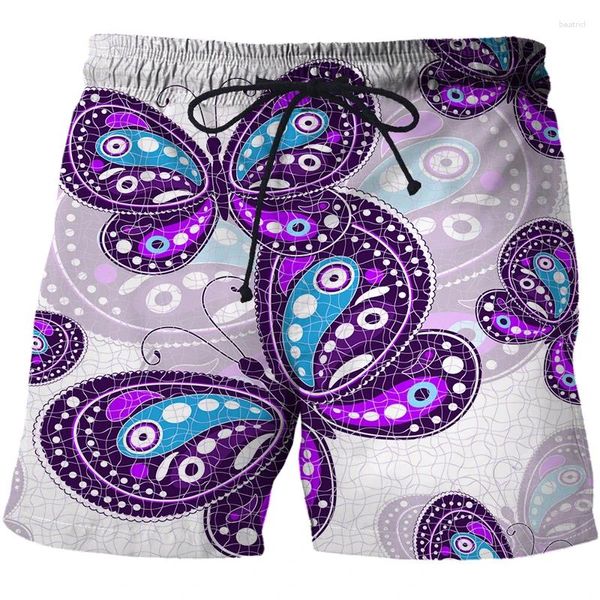 Shorts masculinos 2024 calças de praia casuais impressão 3d borboleta dos desenhos animados secagem rápida verão homens anime siwmwear homens placa cordão