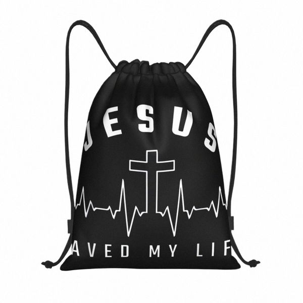 Personalizado Jesus salvou minha vida Drawstring Bag Homens Mulheres Leve Cristão Religioso Fé Sports Gym Storage Backpack L5uO #
