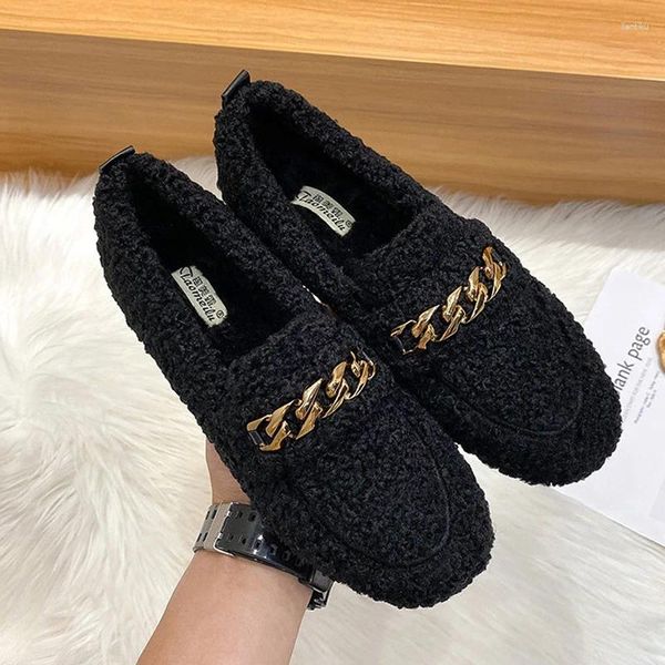 Sapatos casuais marca feminina mocassins de lã peluda inverno shearling apartamentos feminino quente descalço algodão antiderrapante mocassins de pele de ovelha