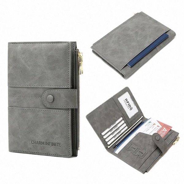 Carteira anti-roubo para passaporte RFID Porta-passaporte Zipper Buckle Travel Wallet Document Holder Multifuncional Travel Passport Bag P7VV #
