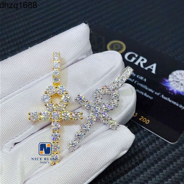 Rápido para enviar Vvs Moissanite Diamante de alta qualidade 925 prata banhado a ouro joias hip hop gelado pingente de cruz