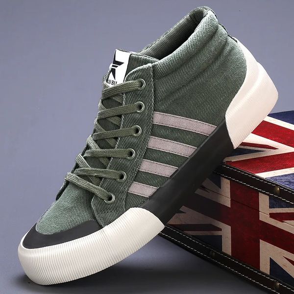 Harajuku verde dos homens sapatos de lona outono respirável tênis plimsoll moda alta superior vulcanizado casual 240329