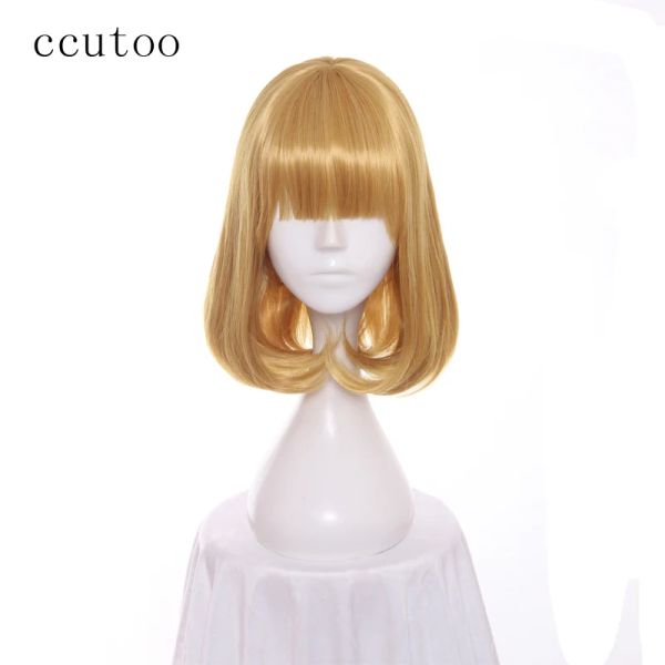 Wigs Ccutoo 14 ”Женщины золотые короткие синтетические прически Плоские удары бобо школьные школьные школьные