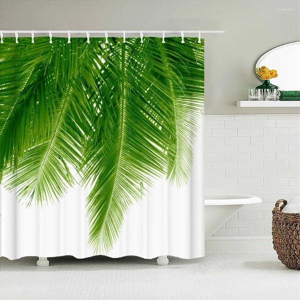 Cortinas de chuveiro plantas verdes folhas 3d bambu palmeiras cortina de banheiro tecido à prova d' água decoração de banheira 180 180cm com ganchos