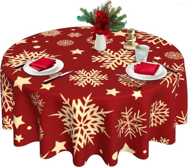 Toalha de mesa redonda de floco de neve, natal, feriado, 60 espaços, lavável, vermelho, para festas em casa, jantar, decoração