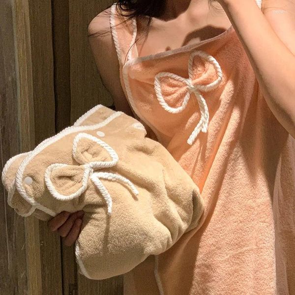 Startseite Kleidung Damen Schleife einfarbig Bad Dusche Wrap Handtuch Kleid Träger weich leicht knielang Body Wraps Spa