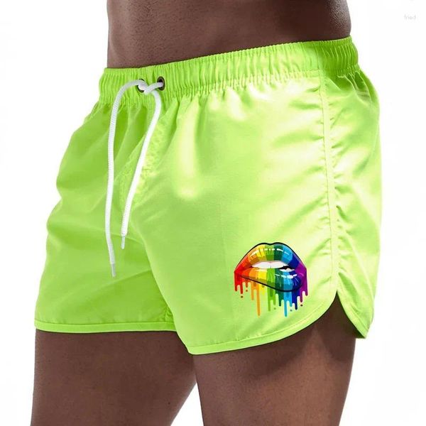 Herren Shorts Sommer Lippen Druck Sport Casual Fitness Atmungs Training Kordelzug Candy Farben Lose Männliche Strand Hosen S-3XL