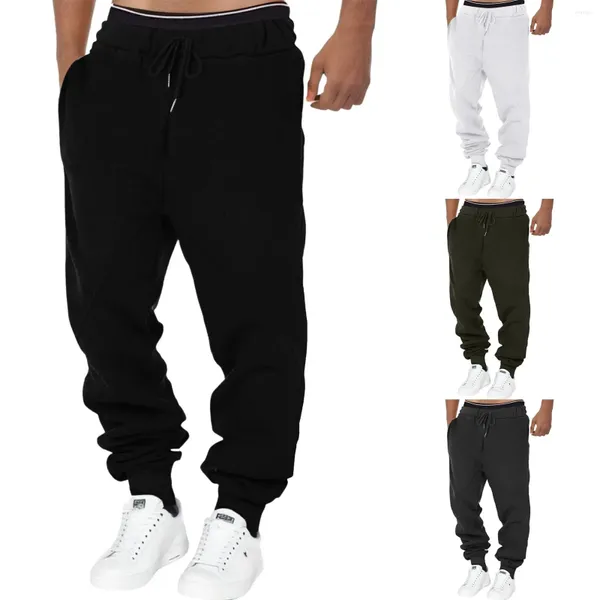 Calça masculina esportes hip hop magro alimento folgado homens bolsos casuais